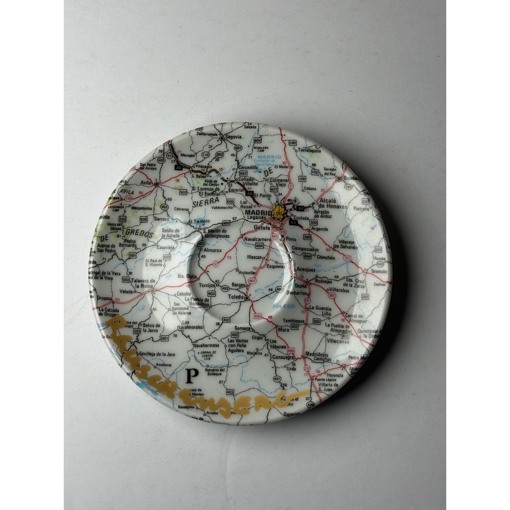 Mitterteich Bavaria Madrid Spain Map Saucer Vintage German Porcelain Plate